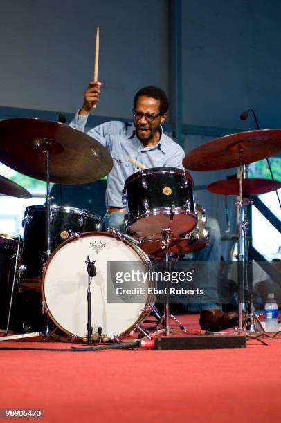 Brian Blade performing at the New Orleans Jazz & Heritage Festival on May 2, 2010 in New Orleans, Louisiana.