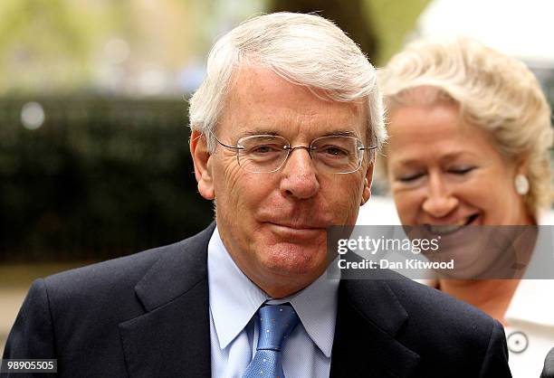 Former British Prime Minister John Major arrives at Millbank studios on May 7, 2010 in London, United Kingdom. After 5 weeks of campaigning,...
