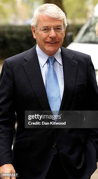Former British Prime Minister John Major arrives at Millbank studios on May 7, 2010 in London, United Kingdom. After 5 weeks of campaigning,...