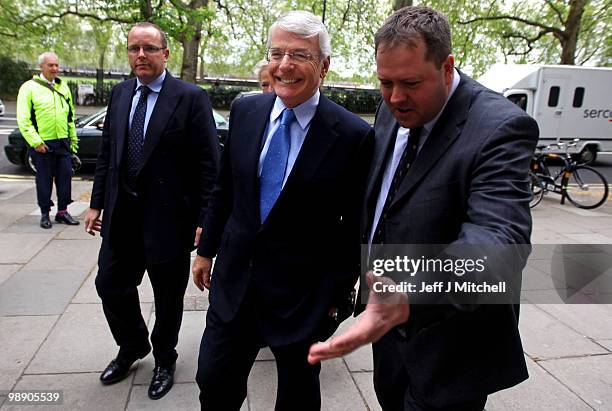 John Major former conservative party leader walks into Milbank on May 7, 2010 in London, England. After 5 weeks of campaigning, including the first...