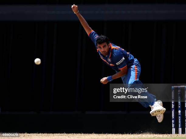 Zaheer Khan of India bowls a delivery during the ICC World Twenty20 Super Eight match between Australia and India at the Kensington Oval on May 7,...
