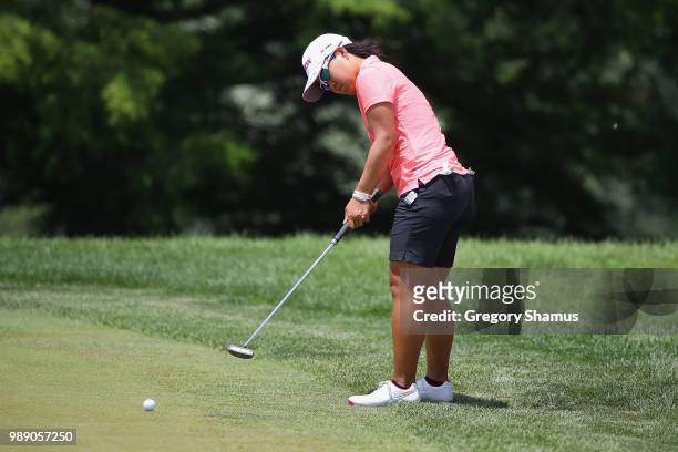 Nasa Hataoka of Japan putts for birdie on the 18th green during the final round of the 2018 KPMG PGA Championship at Kemper Lakes Golf Club on July...