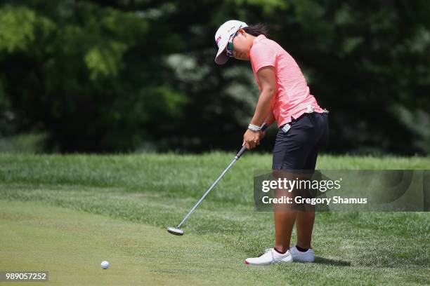 Nasa Hataoka of Japan putts for birdie on the 18th green during the final round of the 2018 KPMG PGA Championship at Kemper Lakes Golf Club on July...