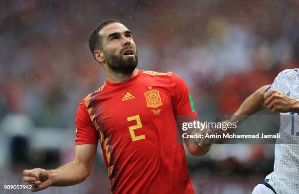 Dani Carvajal of spain in action during the 2018 FIFA World Cup Russia Round of 16 match between Spain and Russia at Luzhniki Stadium on July 1, 2018...