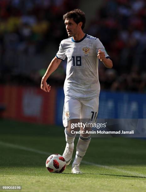 Yury Zhirkov of Russia during the 2018 FIFA World Cup Russia Round of 16 match between Spain and Russia at Luzhniki Stadium on July 1, 2018 in...