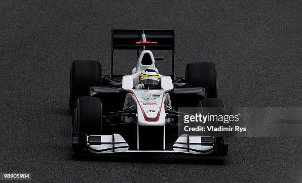 Pedro de la Rosa of Spain and BMW Sauber drives during practice for the Spanish Formula One Grand Prix at the Circuit de Catalunya on May 7, 2010 in...