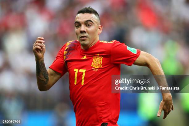 Iago Aspas of Spain in action during the 2018 FIFA World Cup Russia Round of 16 match between Spain and Russia at Luzhniki Stadium on July 1, 2018 in...