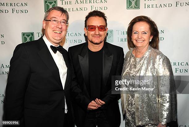 Kieran McLoughlin, Worldwide President & CEO of the Ireland Funds, Bono of U2 and Loretta Brennan Glucksman, Chairman of the American Ireland Fund...