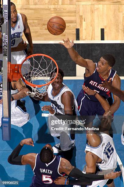 Joe Johnson of the Atlanta Hawks shoots against the Orlando Magic in Game Two of the Eastern Conference Semifinals during the 2010 NBA Playoffs on...