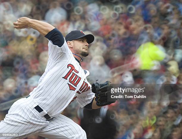 Jesse Crain of the Minnesota Twins pitches against the Detroit Tigers at Target Field on May 5, 2010 in Minneapolis, MN.