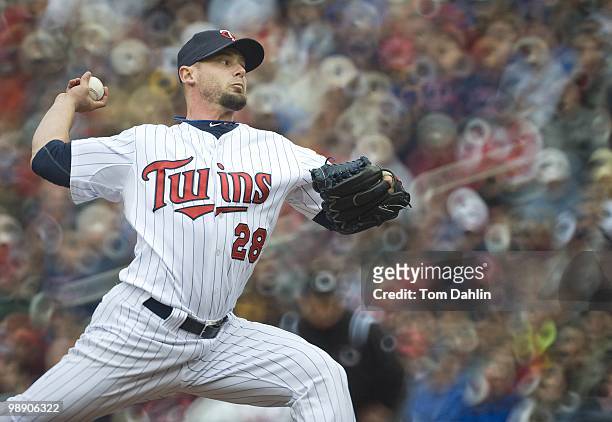 Jesse Crain of the Minnesota Twins pitches against the Detroit Tigers at Target Field on May 5, 2010 in Minneapolis, MN.