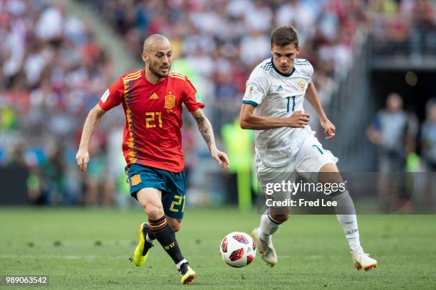 David Silva of Spain in action during the 2018 FIFA World Cup Russia Round of 16 match between Spain and Russia at Luzhniki Stadium on July 1, 2018...