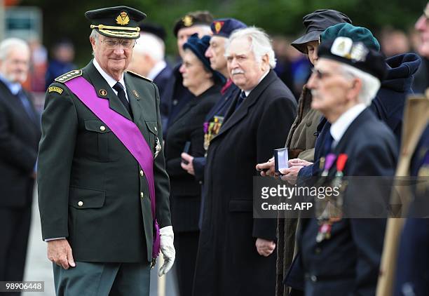King Albert II of Belgium attends the celebration of the 65th birthday of the end of the second World War in the Jubelpark in Brussels on May 7,...