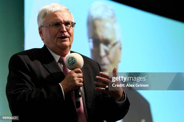 Theo Zwanziger, president of the German Football Association, delivers his speech at the DFB South West Congress at the Steigenberger Airport Hotel...