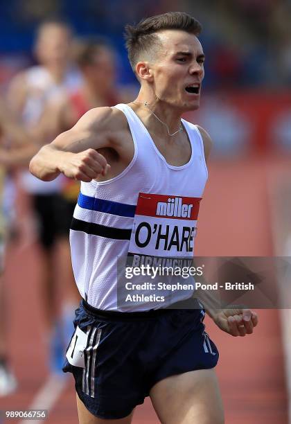 Chris O'Hare of Great Britain celebrates winning the Men's 1500m Final during Day Two of the Muller British Athletics Championships at the Alexander...