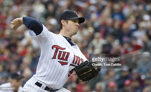 Kevin Slowey of the Minnesota Twins pitches against the Detroit Tigers at Target Field on May 5, 2010 in Minneapolis, MN.