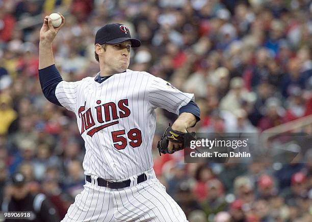 Kevin Slowey of the Minnesota Twins pitches against the Detroit Tigers at Target Field on May 5, 2010 in Minneapolis, MN.