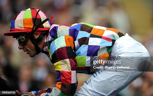 Frankie Dettori wears the racing silks called 'Crazy Quilt' at Chester racecourse on May 07, 2010 in Chester, England