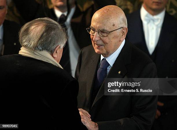 President of the Italian Republic Giorgio Napolitano attends the David di Donatello nominations at Quirinale on May 7, 2010 in Rome, Italy.