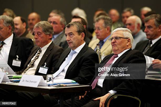 Theo Zwanziger, president of the German Football Association, general secretary Wolfgang Niersbach and DFB vice president Rolf Hocke attend the DFB...