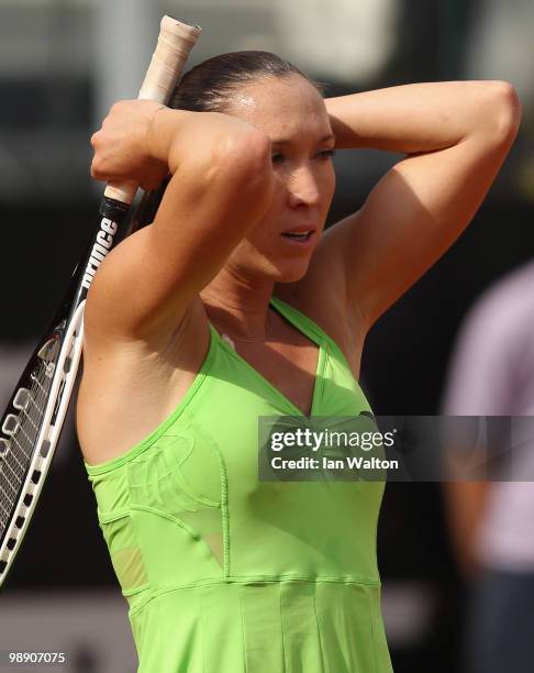 Jelena Jankovic of Serbia reacts to a shot against Serena Williams of USA during Day Five of the Sony Ericsson WTA Tour at the Foro Italico Tennis...