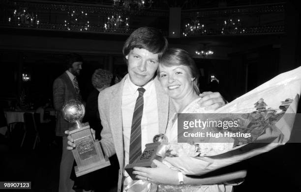 Chelsea Player of the Year Dinner Dance. Portrait of winner Tommy Langley with his wife. .