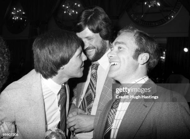 Chelsea Player of the Year Dinner Dance. Group shot of Chelsea Player of the Year 1978-79 Tommy Langley with Chelsea FC team-mates Micky Droy and Ron...