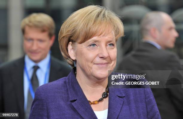 German Chancellor Angela Merkel arrives for an extraordinary European Union summit at the European Council headquarters on May 7, 2010 in Brussels....