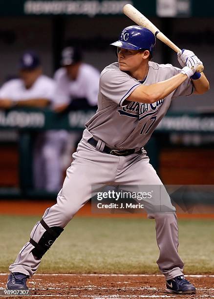 Infielder Chris Getz of the Kansas City Royals bats against the Tampa Bay Rays during the game at Tropicana Field on April 30, 2010 in St....