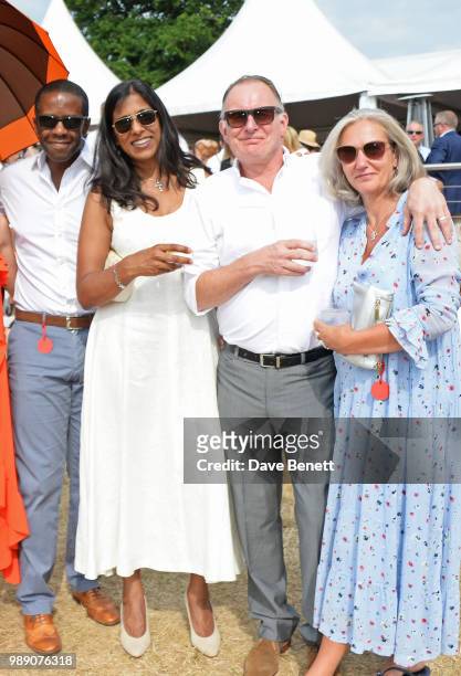 Adrian Lester, Lolita Chakrabarti, Robert Glenister and Celia Glenister attend the Audi Polo Challenge at Coworth Park Polo Club on July 1, 2018 in...