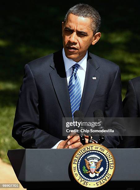 President Barack Obama makes remarks about recent jobs numbers on the South Lawn May 7, 2010 in Washington, DC. Obama addressed the economy and noted...