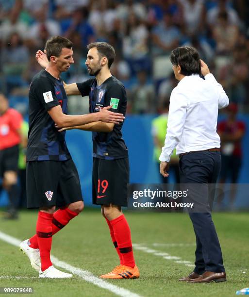 Milan Badelj of Croatia gets on the pitch for Mario Mandzukic during the 2018 FIFA World Cup Russia Round of 16 match between Croatia and Denmark at...