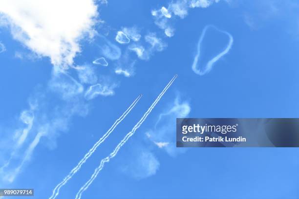 An aerobatics display is seen above the circuit during the Formula One Grand Prix of Austria at Red Bull Ring on July 1, 2018 in Spielberg, Austria.