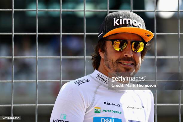 Fernando Alonso of Spain and McLaren F1 looks on before the Formula One Grand Prix of Austria at Red Bull Ring on July 1, 2018 in Spielberg, Austria.