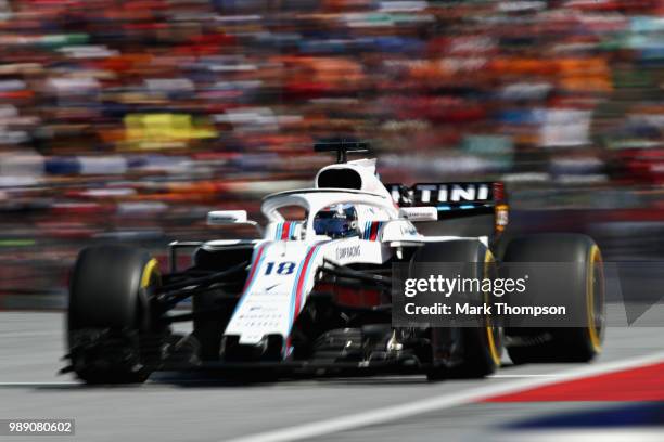Lance Stroll of Canada driving the Williams Martini Racing FW41 Mercedes on track during the Formula One Grand Prix of Austria at Red Bull Ring on...