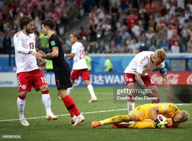 Kasper Schmeichel of Denmark saves a penalty, from Luka Modric of Croatia during the 2018 FIFA World Cup Russia Round of 16 match between Croatia and...