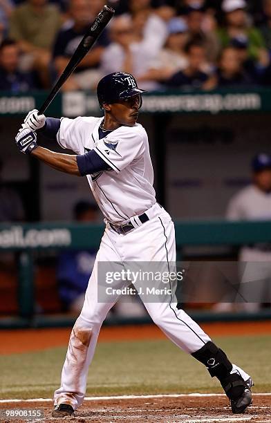 Outfielder B.J. Upton of the Tampa Bay Rays bats against the Kansas City Royals during the game at Tropicana Field on May 1, 2010 in St. Petersburg,...