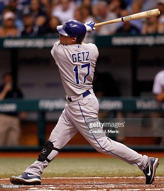 Infielder Chris Getz of the Kansas City Royals bats against the Tampa Bay Rays during the game at Tropicana Field on May 1, 2010 in St. Petersburg,...