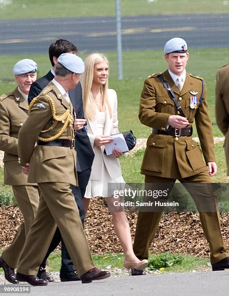 Prince Charles, Prince of Wales, Chelsy Davy and Prince Harry leave after Prince Harry received his flying badges at the Museum of Army Flying on May...