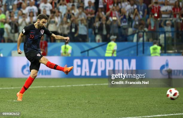 Milan Badelj of Croatia misses his team's first penalty in the penalty shoot out during the 2018 FIFA World Cup Russia Round of 16 match between...