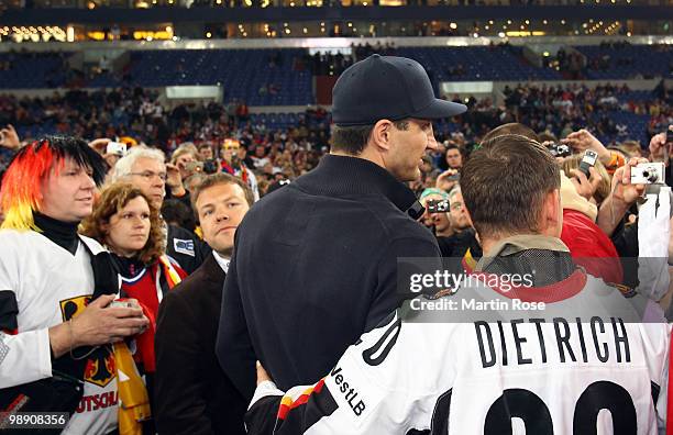 Boxing heavy weight champion Wladimr Klitschko of Ukraine seen prior to the IIHF World Championship group D match between USA and Germany at Veltins...