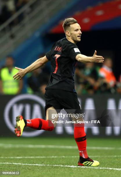 Ivan Rakitic of Croatia celebrates scoring his team's fifth penalty in the penalty shoot out during the 2018 FIFA World Cup Russia Round of 16 match...