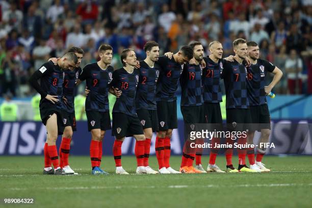 Players of Croatia watch the peanlty shoot out during the 2018 FIFA World Cup Russia Round of 16 match between Croatia and Denmark at Nizhny Novgorod...