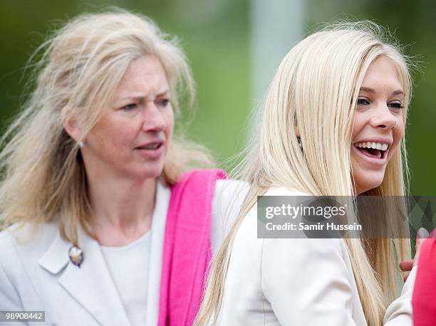 Chelsy Davy and Tiggy Legge-Bourke chat after Prince Harry received his flying badges at the Museum of Army Flying on May 7, 2010 in Middle Wallop,...