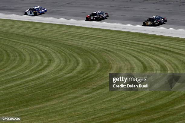 Chase Elliott, driver of the NAPA Auto Parts Chevrolet, Kurt Busch, driver of the Haas Automation Ford, and Clint Bowyer, driver of the WIX Filters...