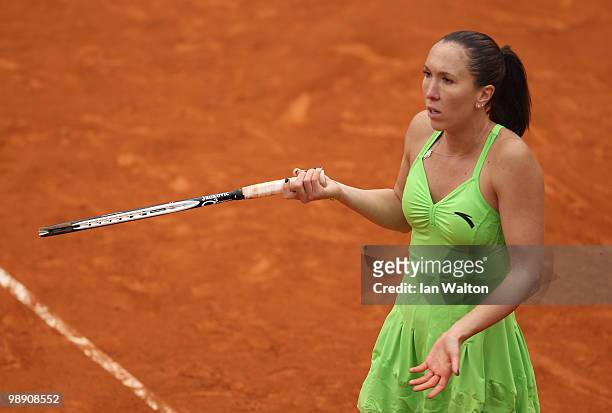 Jelena Jankovic of Serbia looks on during her match against Serena Williams of USA during Day Five of the Sony Ericsson WTA Tour at the Foro Italico...