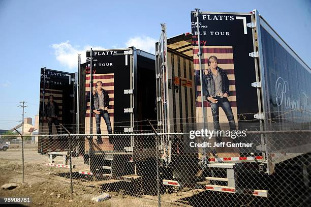 Flooded tour trucks belonging to country band Rascal Flatts sit outside the city's largest musician equiptment storage faciltiy Soundcheck Nashville...