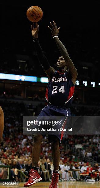 Marvin Williams of the Atlanta Hawks puts up a shot against the Milwaukee Bucks in Game Six of the Eastern Conference Quarterfinals during the 2010...