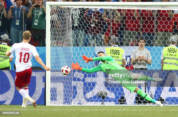 Danijel Subasic of Croatia saves the first penalty from Christian Eriksen of Denmark in the penalty shoot out during the 2018 FIFA World Cup Russia...