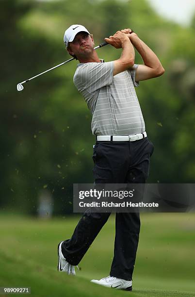 Lucas Glover plays into the seventh green during the second round of THE PLAYERS Championship held at THE PLAYERS Stadium course at TPC Sawgrass on...